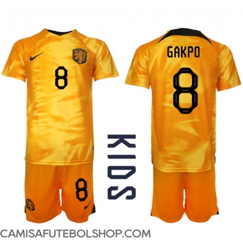 Camisa de time de futebol Holanda Cody Gakpo #8 Replicas 1º Equipamento Infantil Mundo 2022 Manga Curta (+ Calças curtas)